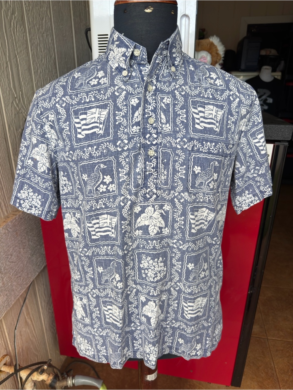 PreOwned Reyn Spooner Hawaiian Print Blue Pullover Men's XS